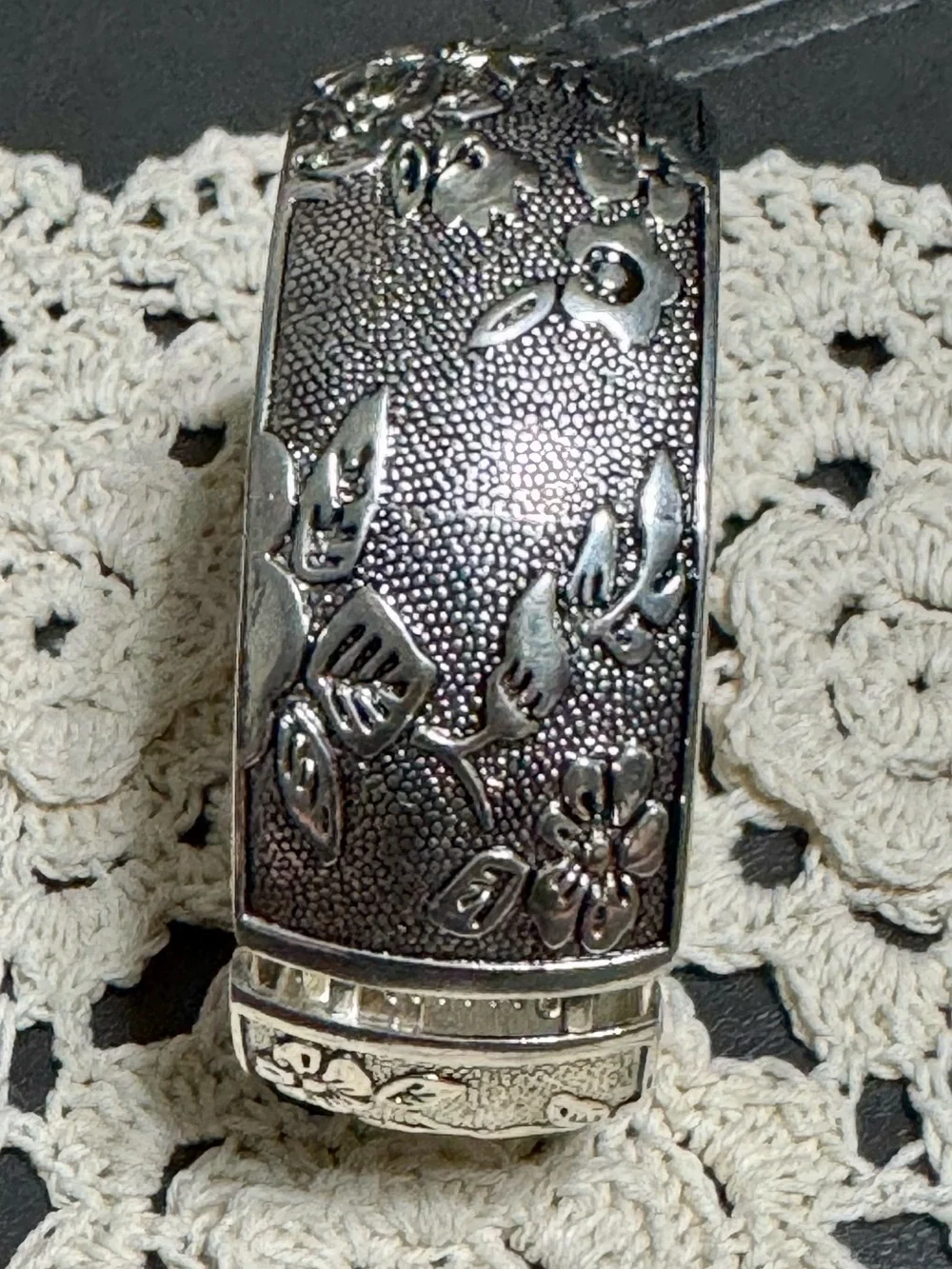 Silver Floral Engraved Cuff  Hinge Bracelet ~ 10 1/2 inches - Women Accessories